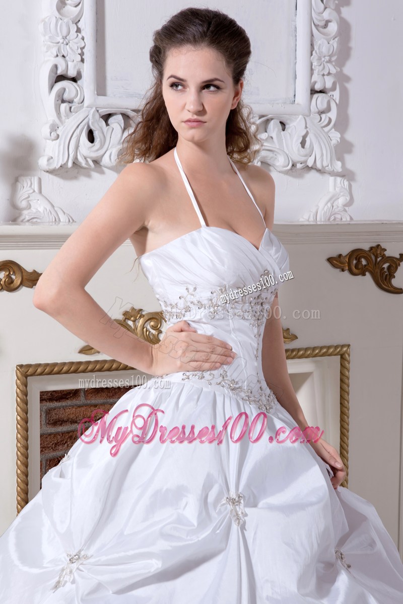 Halter Sweetheart Floor-length Embroidery Sleeveless Wedding Gown