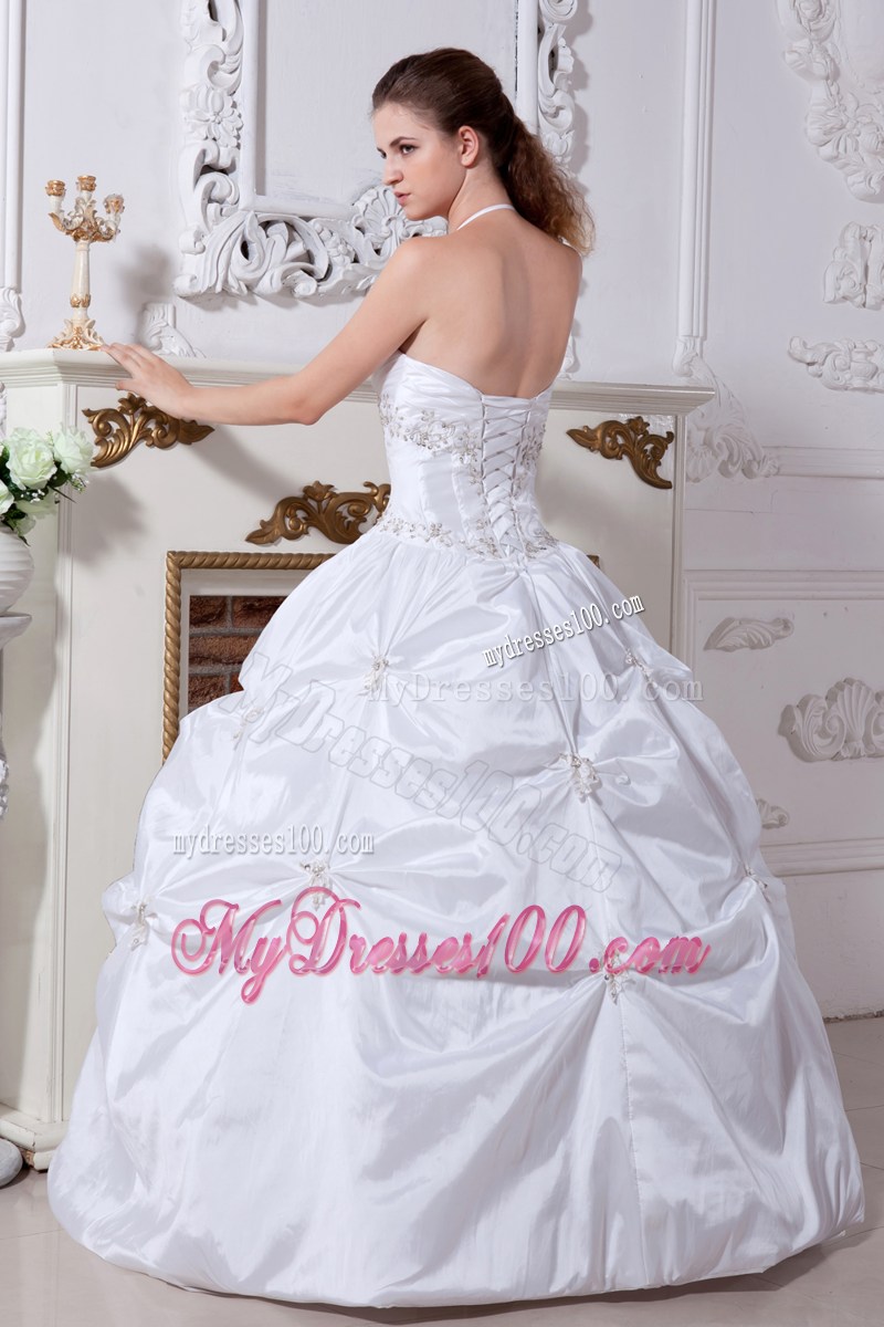 Halter Sweetheart Floor-length Embroidery Sleeveless Wedding Gown