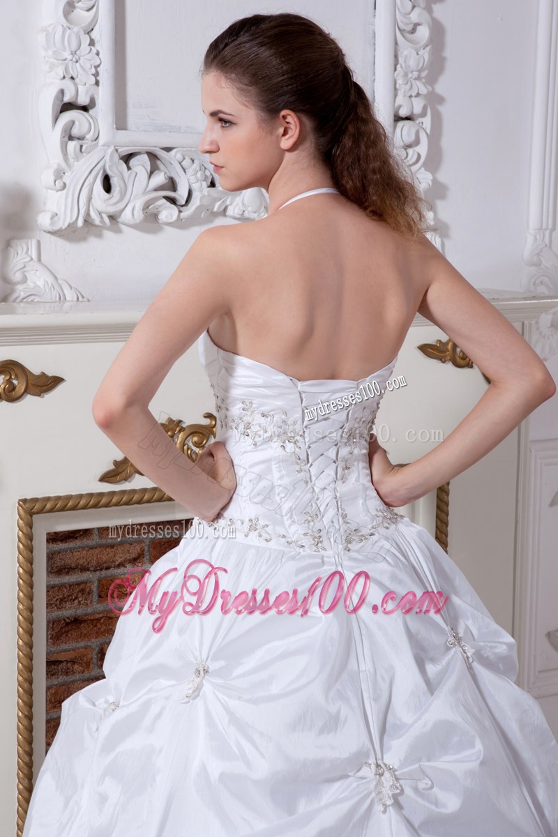 Halter Sweetheart Floor-length Embroidery Sleeveless Wedding Gown