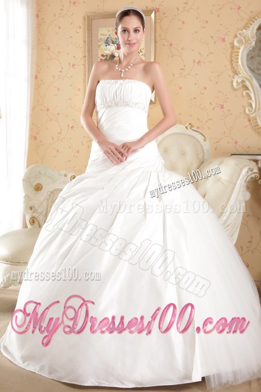 Beaded and Ruched Ball Gown Court Train Bridal Dresses Strapless