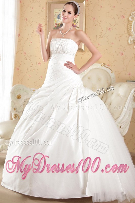 Beaded and Ruched Ball Gown Court Train Bridal Dresses Strapless