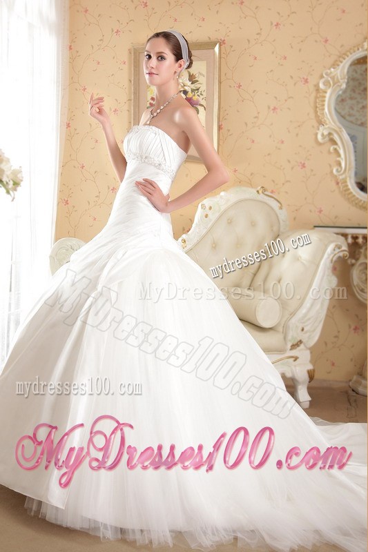 Beaded and Ruched Ball Gown Court Train Bridal Dresses Strapless