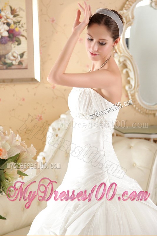 Beaded and Ruched Ball Gown Court Train Bridal Dresses Strapless