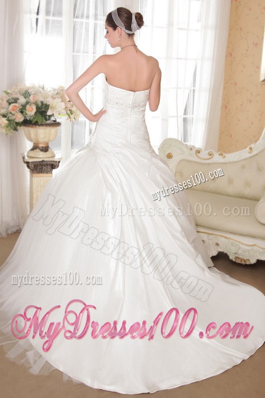 Beaded and Ruched Ball Gown Court Train Bridal Dresses Strapless