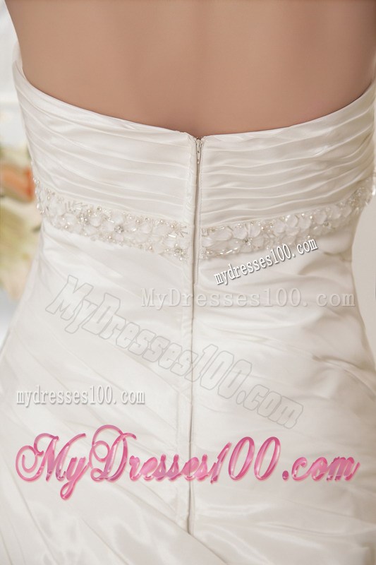 Beaded and Ruched Ball Gown Court Train Bridal Dresses Strapless