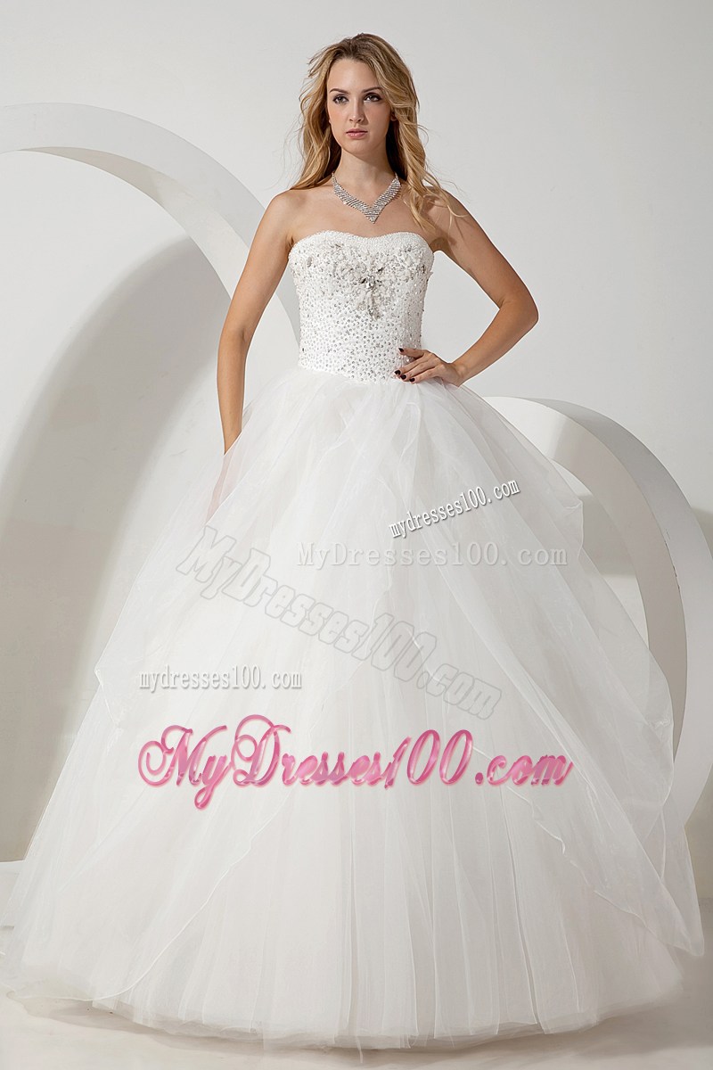 Beading Accent on Bust Lace-up Tulle Wedding Dress of Floor-length