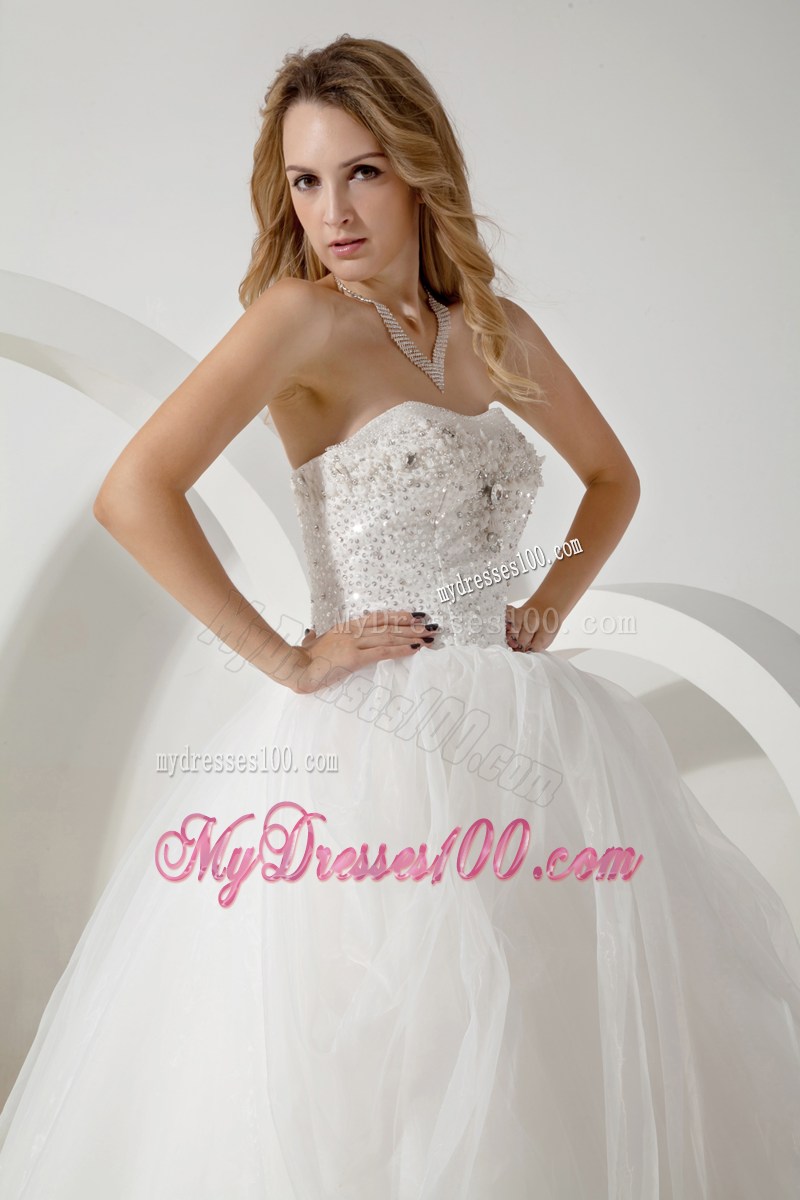Beading Accent on Bust Lace-up Tulle Wedding Dress of Floor-length