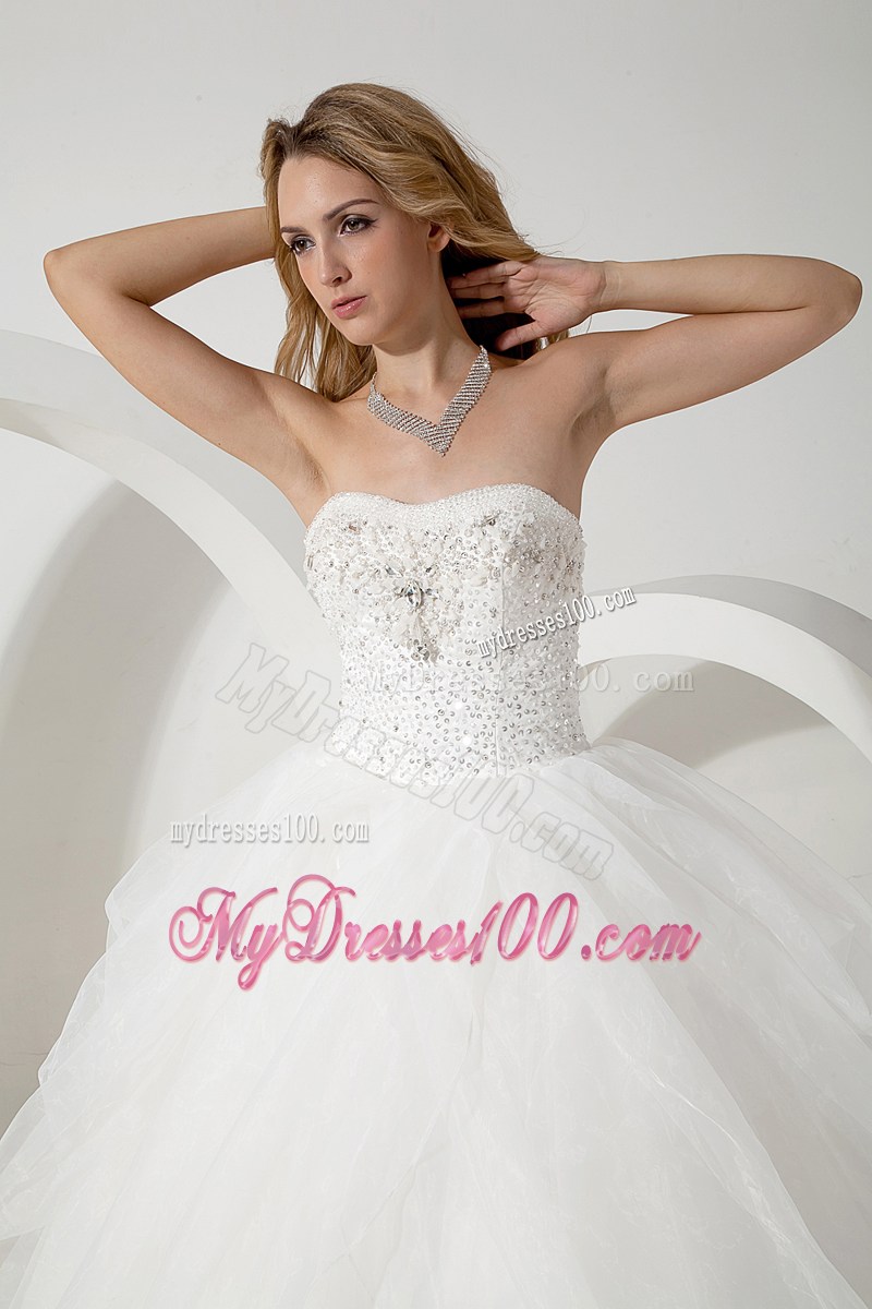 Beading Accent on Bust Lace-up Tulle Wedding Dress of Floor-length