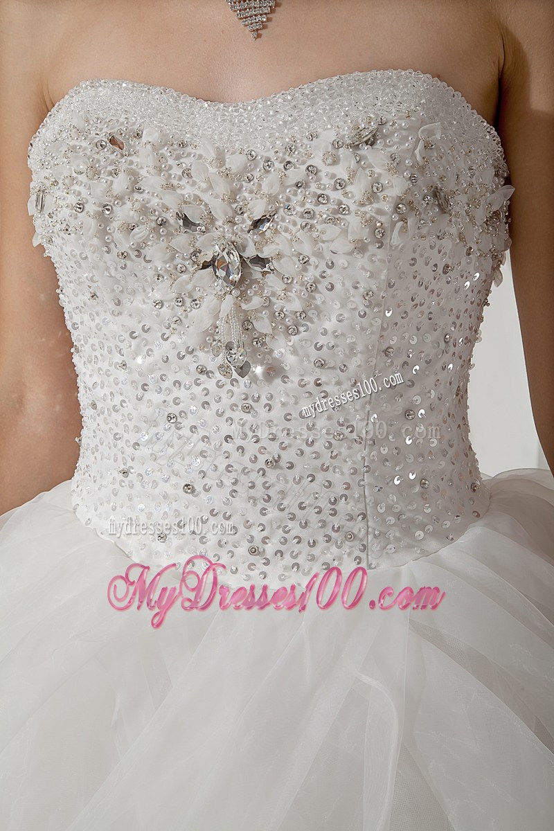 Beading Accent on Bust Lace-up Tulle Wedding Dress of Floor-length