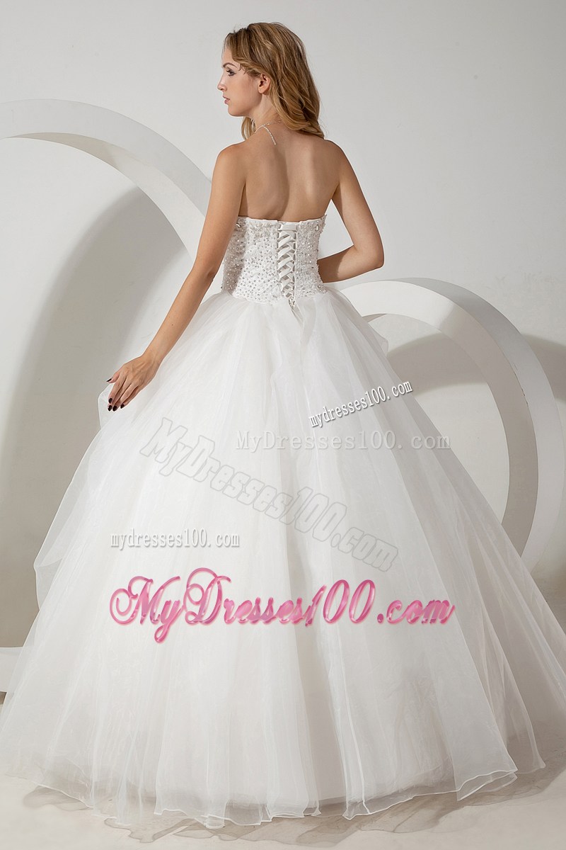 Beading Accent on Bust Lace-up Tulle Wedding Dress of Floor-length
