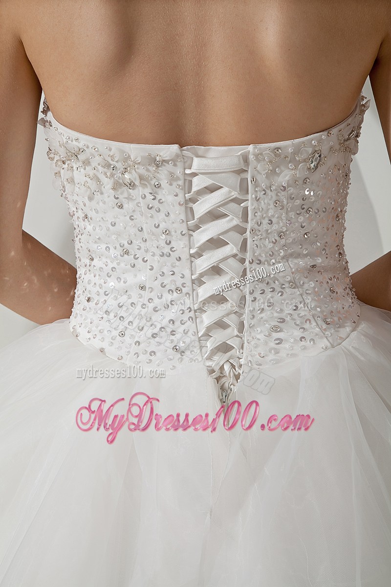 Beading Accent on Bust Lace-up Tulle Wedding Dress of Floor-length