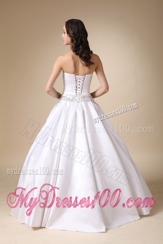 Pearl White Ball Gown Floor-length Wedding Gown with Beading and Ruches