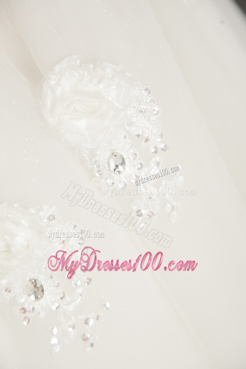 Jewelry High Neck Long Bridal Dress Decorated with Hand Made Flowers