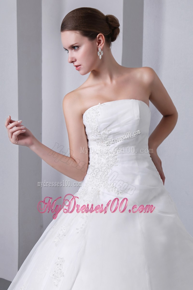 A-line Chapel Train Appliqued Bridal Gown for Garden Wedding