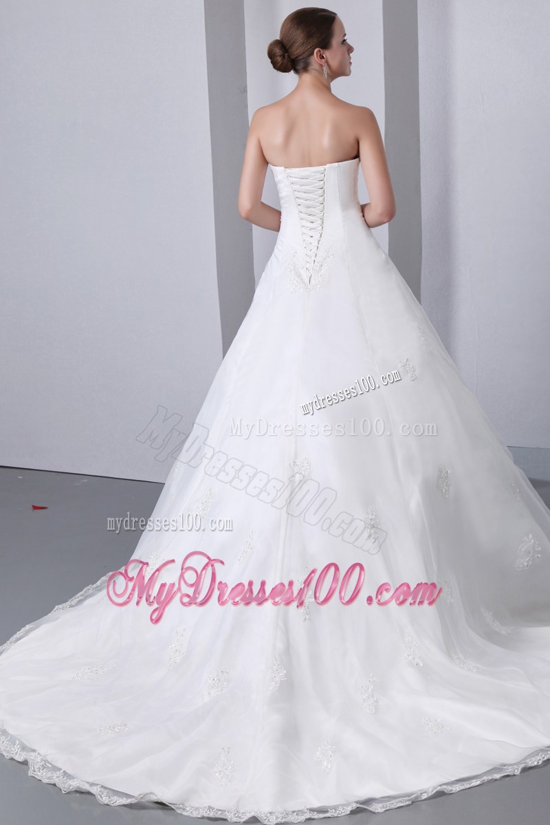 A-line Chapel Train Appliqued Bridal Gown for Garden Wedding