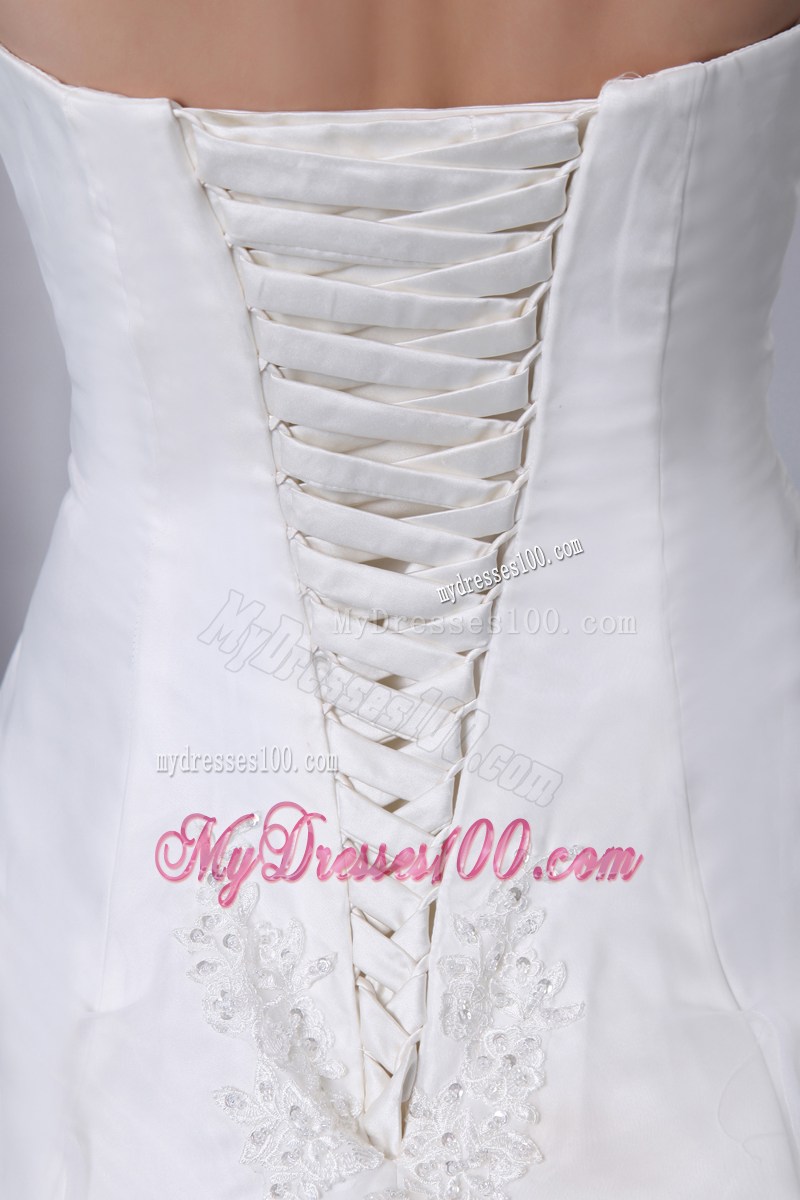 A-line Chapel Train Appliqued Bridal Gown for Garden Wedding