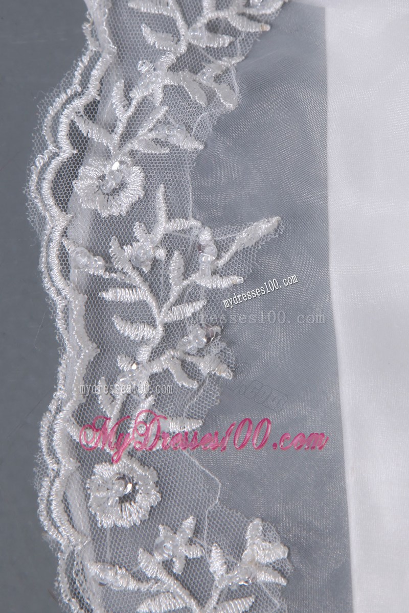 A-line Chapel Train Appliqued Bridal Gown for Garden Wedding