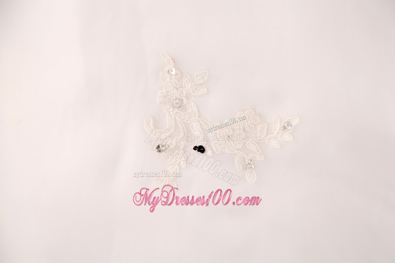 Spaghetti Straps Chapel Train Satin and Lace Beaded Bridal Dress