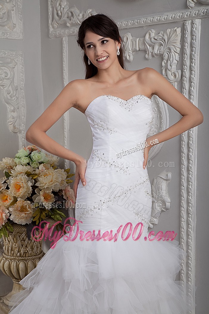 Good Quality Mermaid Appliques Ruffle-layers White Bridal Gown
