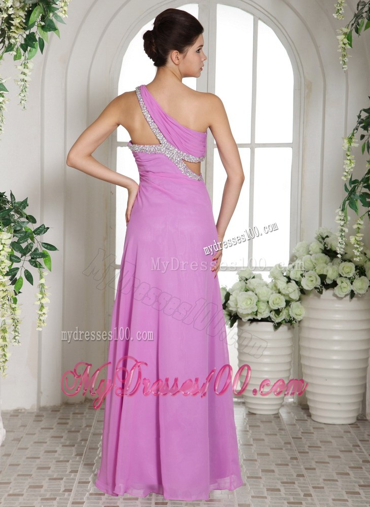 Asymmetrical Lavender Color Chiffon Floor-length Prom Gown with Cutout Waist