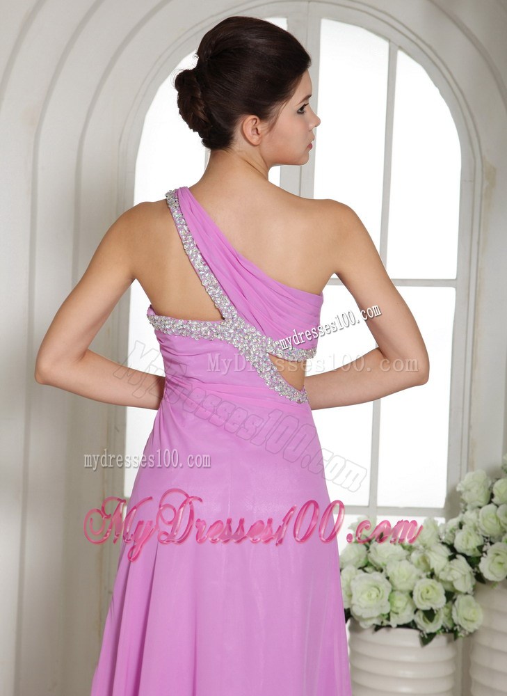 Asymmetrical Lavender Color Chiffon Floor-length Prom Gown with Cutout Waist