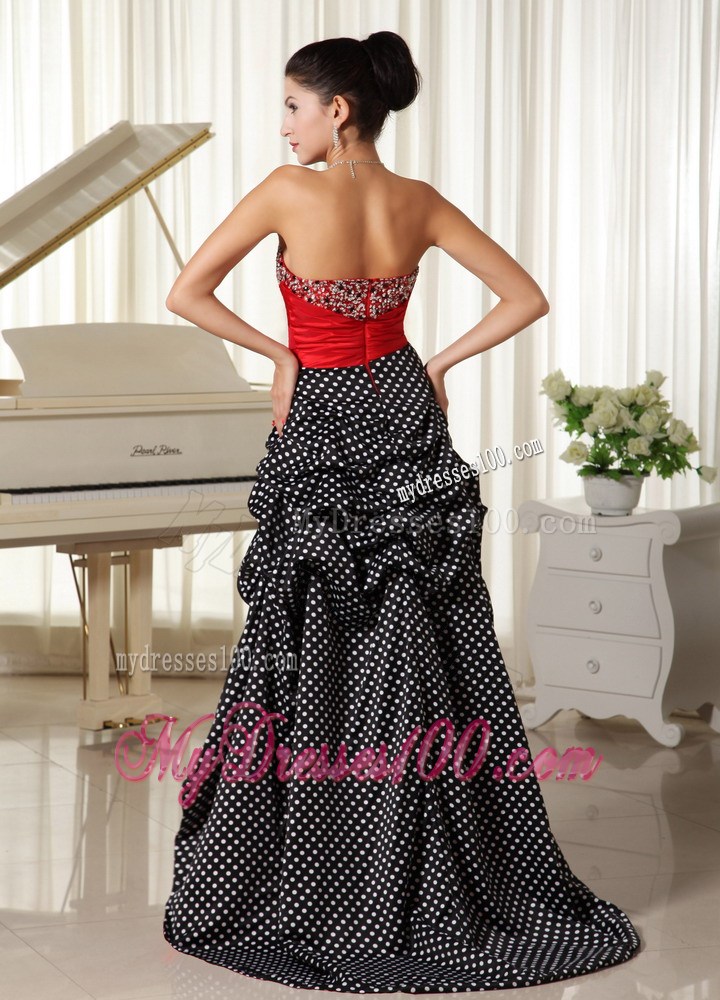 Specialized Polka Dot and Pick-ups Accent High-low Beaded Prom Gowns in Wine Red