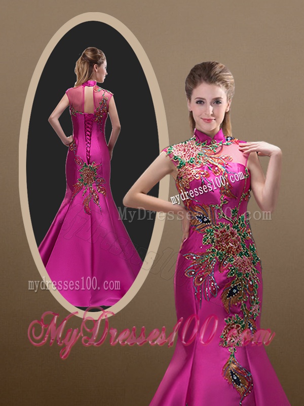 2016 New Style Mermaid Brush Train Evening Dresses with Appliques and Beading