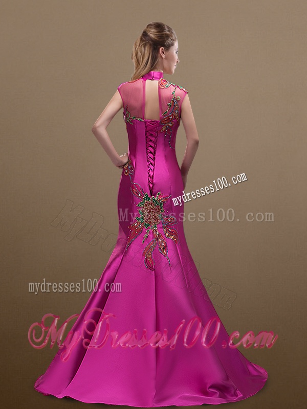 2016 New Style Mermaid Brush Train Evening Dresses with Appliques and Beading