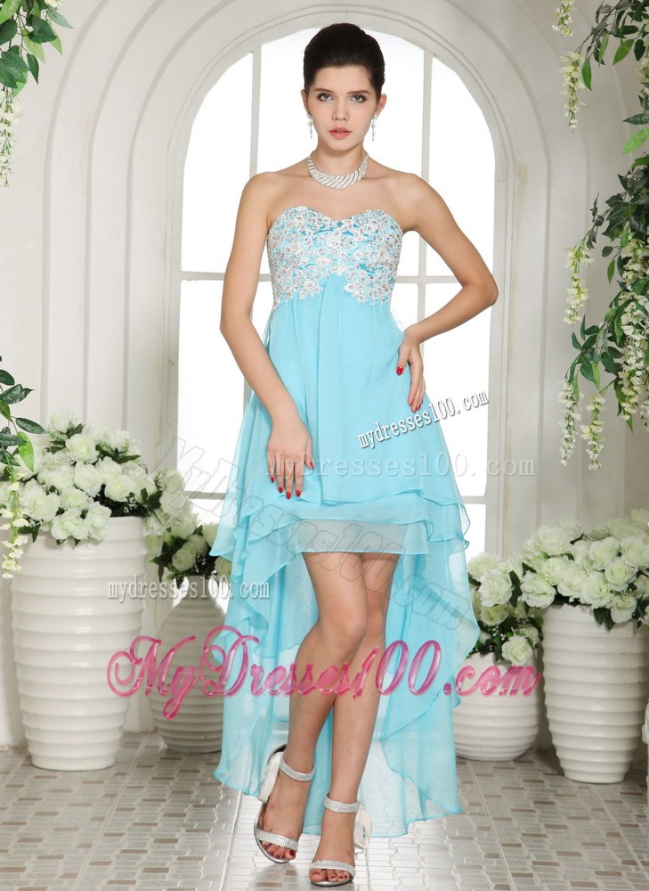 Aqua Blue Appliques Sweetheart High-low Prom Dress For Custom Made