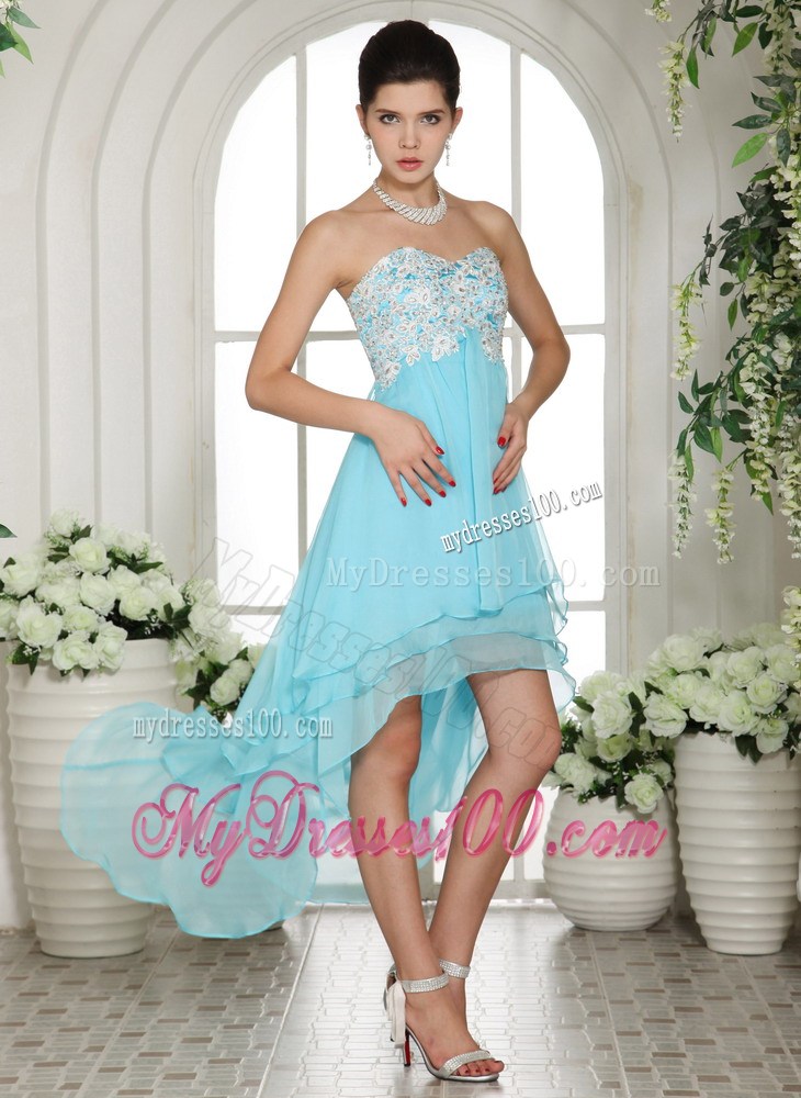 Aqua Blue Appliques Sweetheart High-low Prom Dress For Custom Made