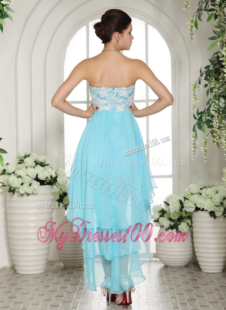 Aqua Blue Appliques Sweetheart High-low Prom Dress For Custom Made