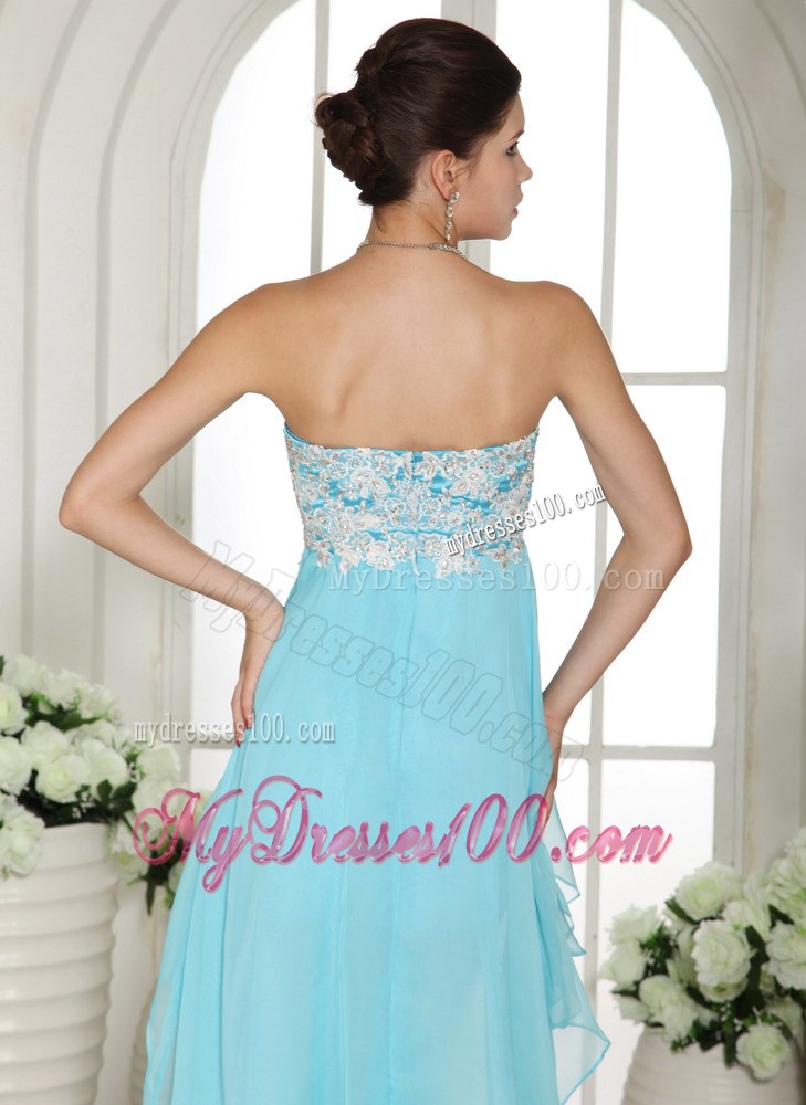 Aqua Blue Appliques Sweetheart High-low Prom Dress For Custom Made