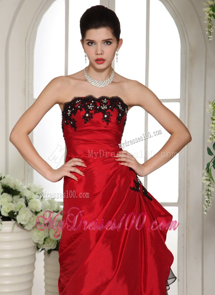 Wine Red and Black A-line Long Gowns for Prom with Appliques and Layers
