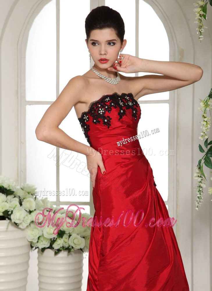 Wine Red and Black A-line Long Gowns for Prom with Appliques and Layers