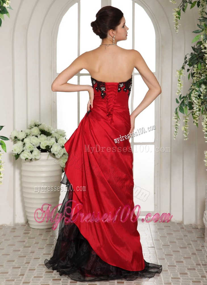Wine Red and Black A-line Long Gowns for Prom with Appliques and Layers