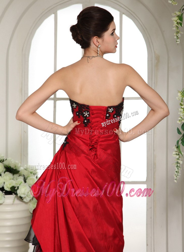 Wine Red and Black A-line Long Gowns for Prom with Appliques and Layers