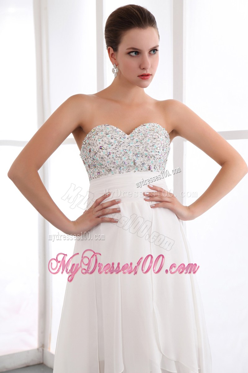 Beading Accent Sweetheart White Chiffon Prom Dress with Front Short Back Long
