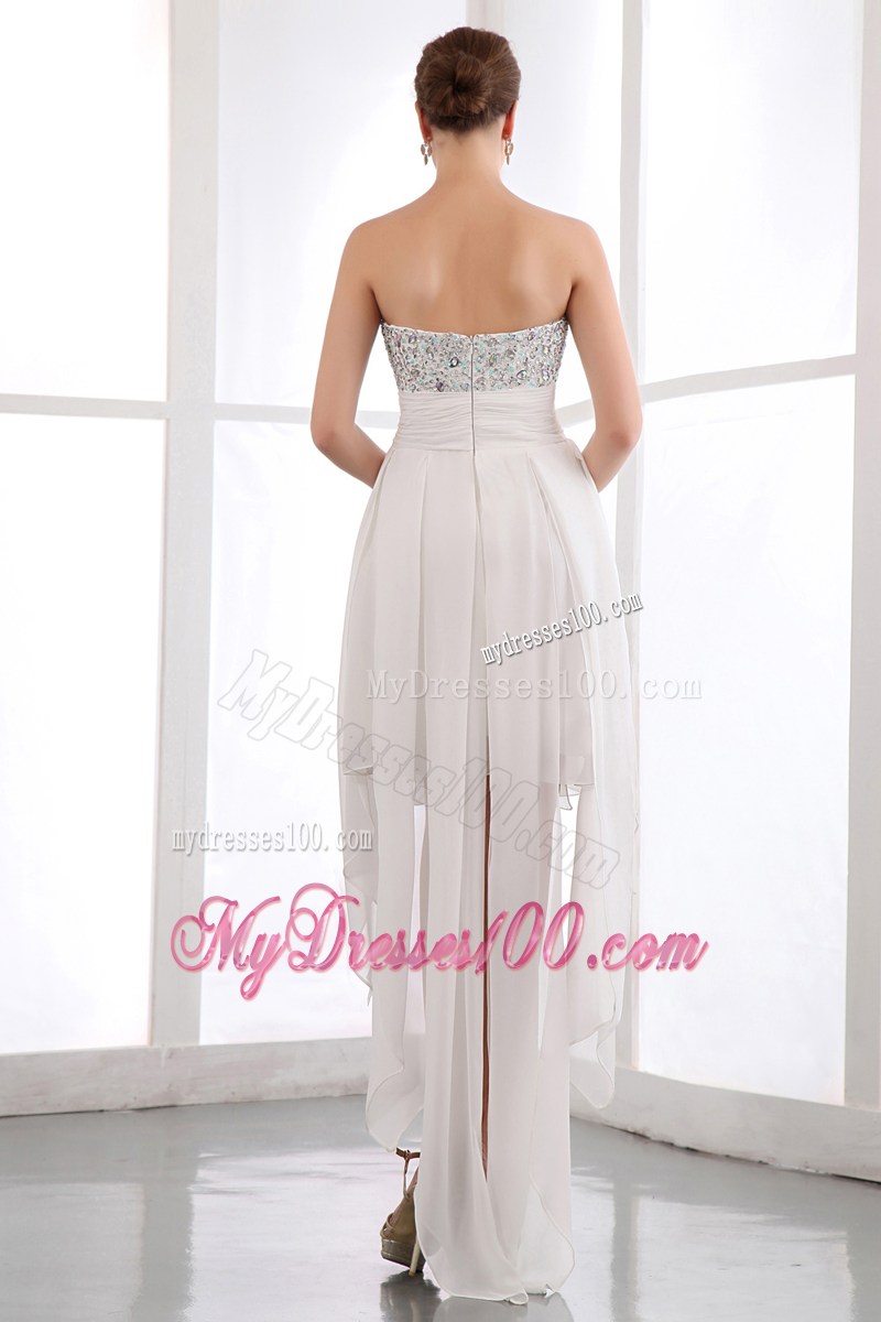 Beading Accent Sweetheart White Chiffon Prom Dress with Front Short Back Long