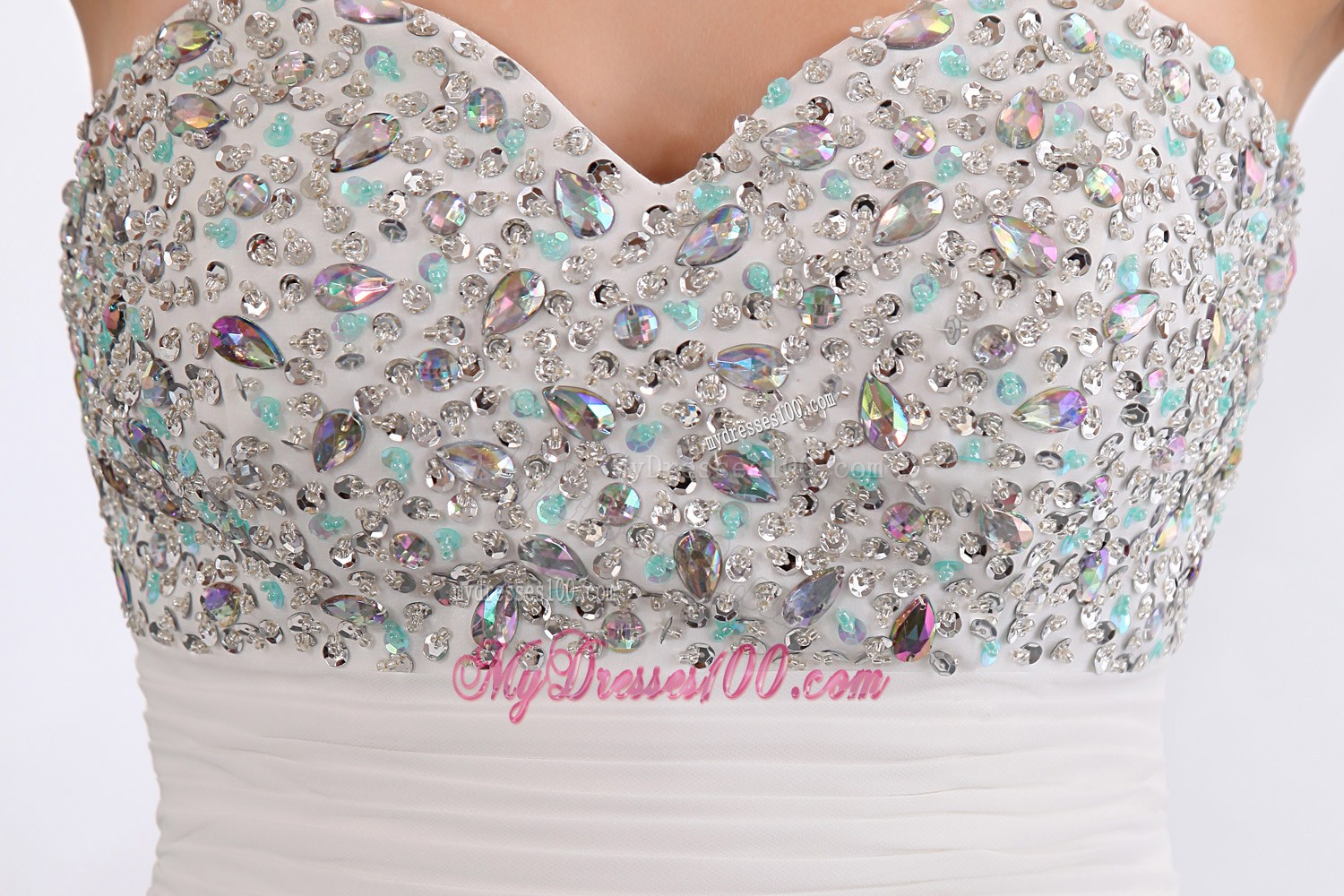Beading Accent Sweetheart White Chiffon Prom Dress with Front Short Back Long