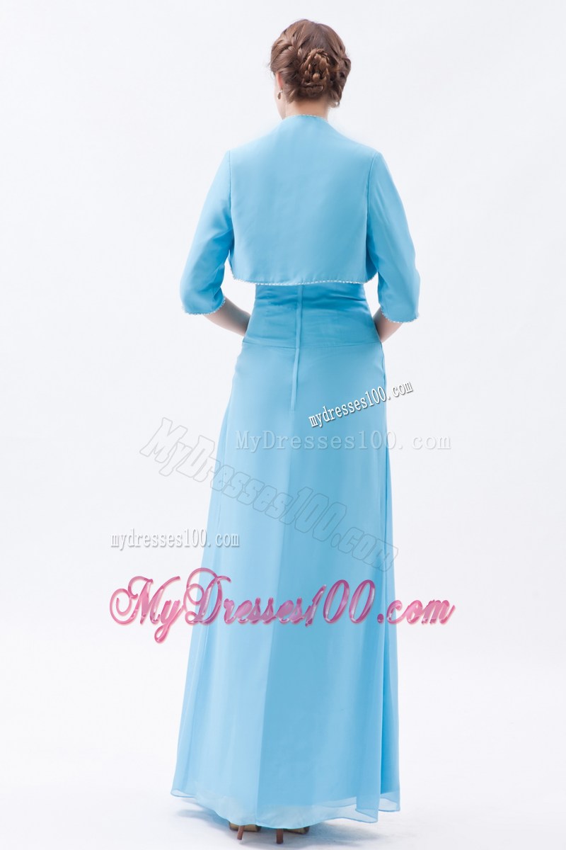 Straps Sweetheart Aqua Blue Floor-length Beaded Prom Gown with Jacket