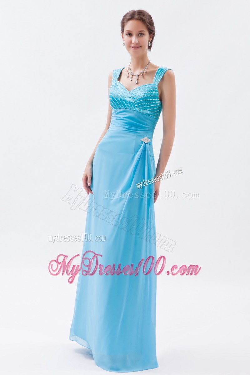 Straps Sweetheart Aqua Blue Floor-length Beaded Prom Gown with Jacket