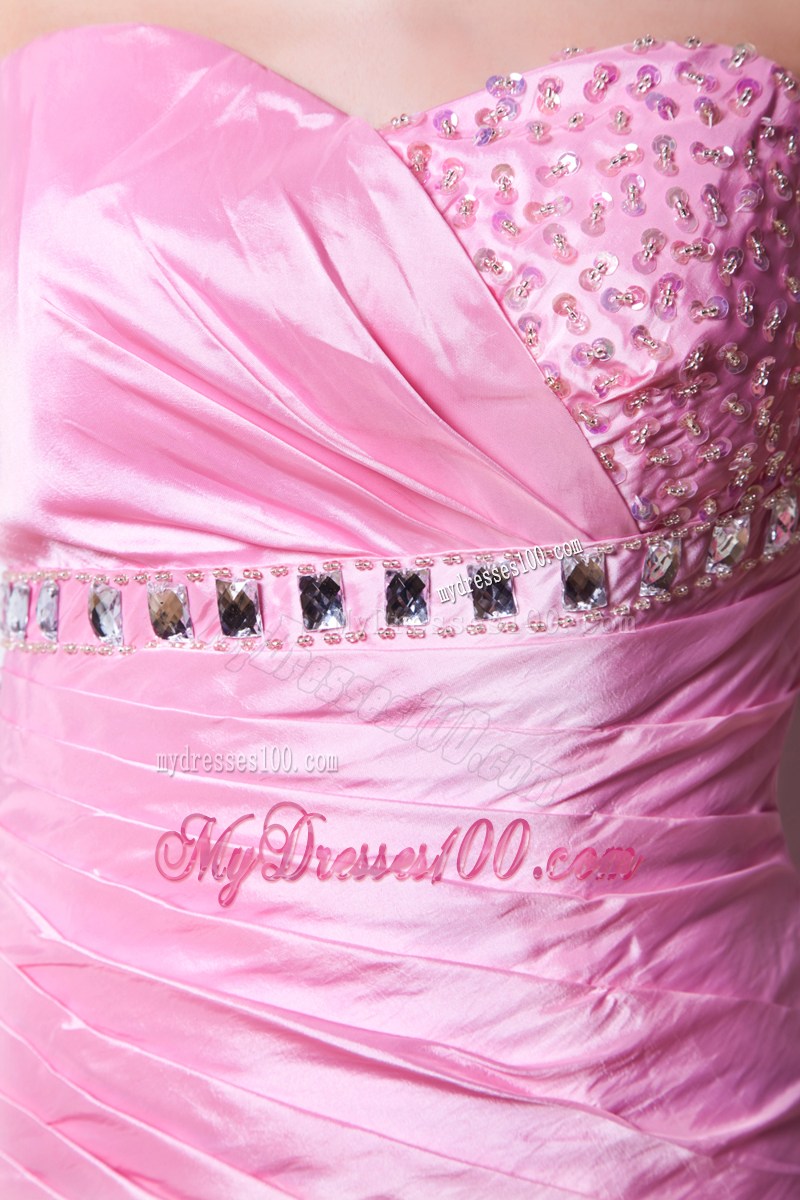 Beading and Ruches Decorate Column Floor-length Prom Gowns in Baby Pink