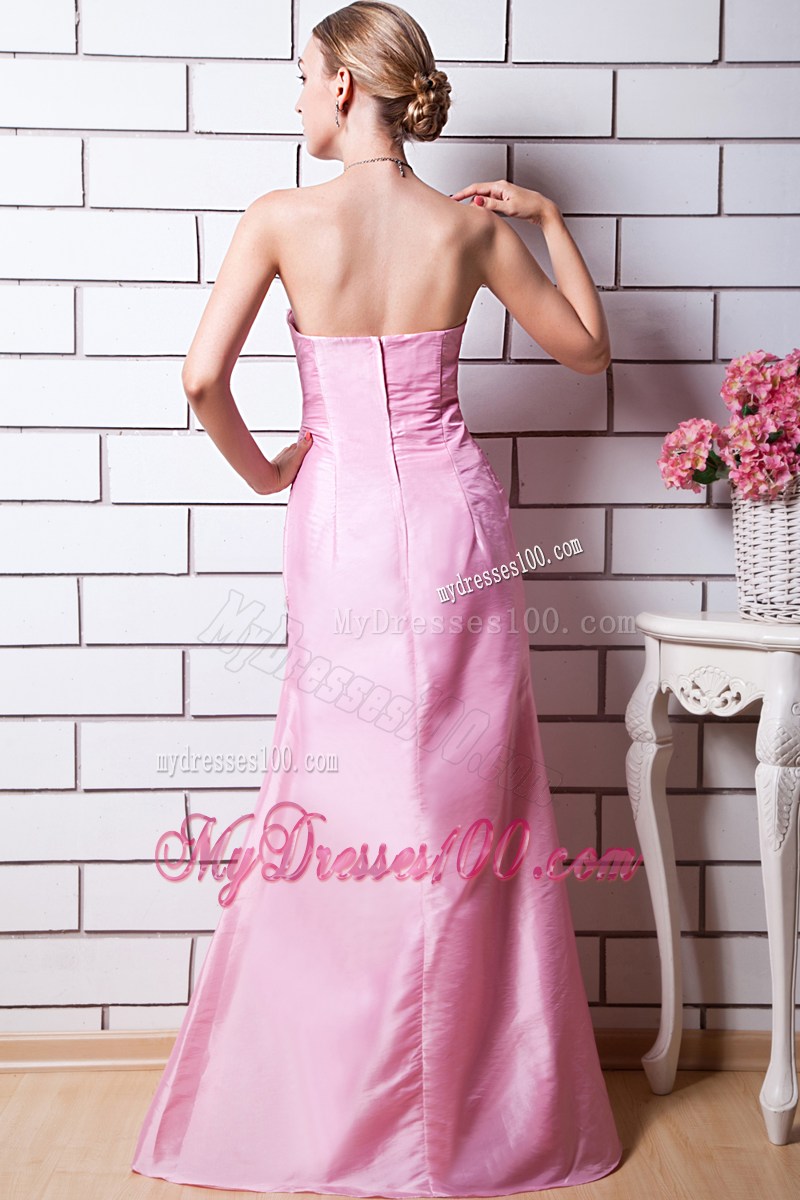 Beading and Ruches Decorate Column Floor-length Prom Gowns in Baby Pink
