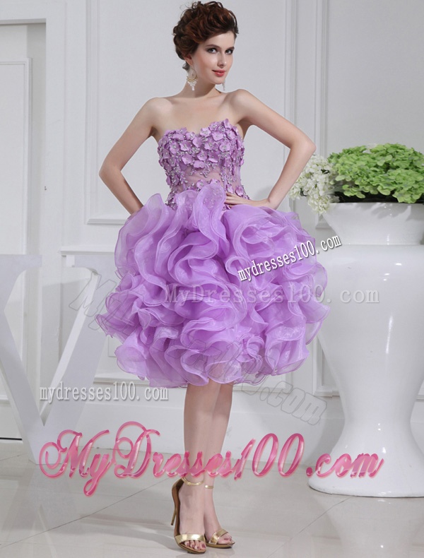 Ball Gown Sweetheart Hand Made Flower and Applique Organza Evening Dress