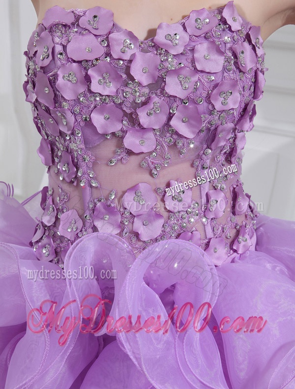 Ball Gown Sweetheart Hand Made Flower and Applique Organza Evening Dress