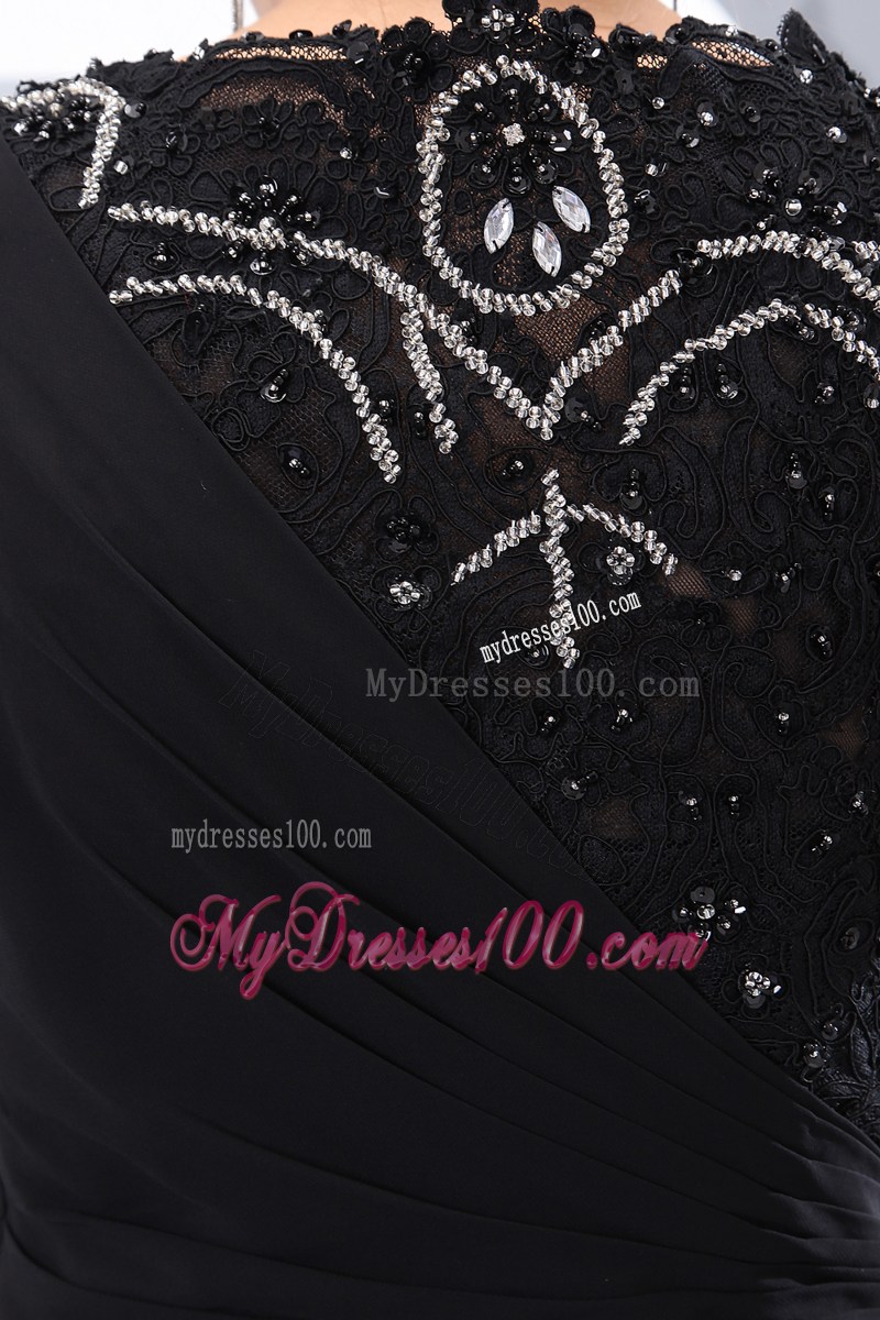 Affordable Bateau Floor-length Chiffon Prom Dress with Beaded Lace