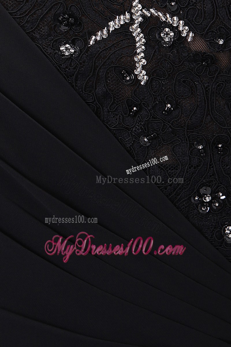 Affordable Bateau Floor-length Chiffon Prom Dress with Beaded Lace