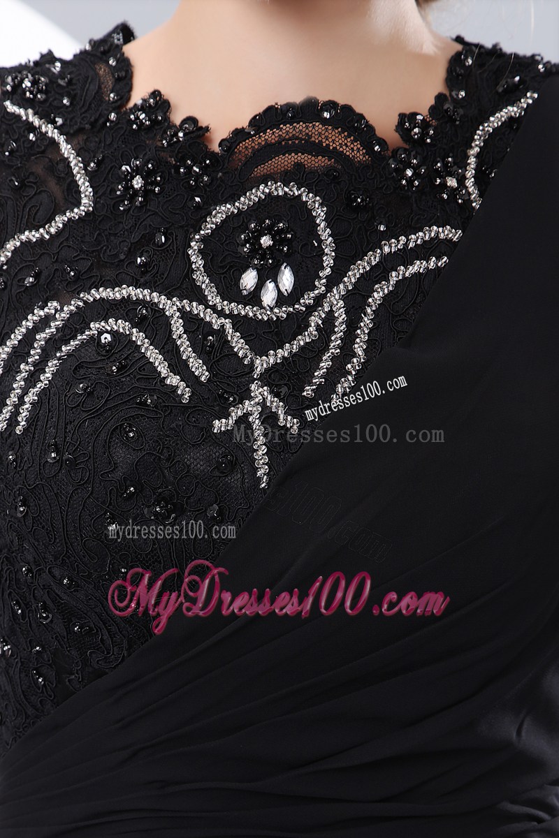 Affordable Bateau Floor-length Chiffon Prom Dress with Beaded Lace