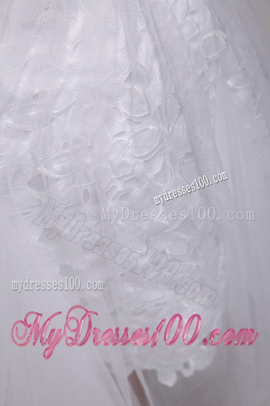 White A-Line / Princess Strapless Knee-length Lace and Tulle Ruch Prom / Homecoming Dress