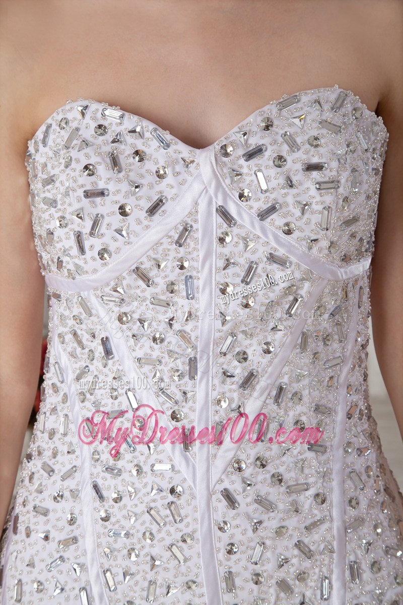 Rhinestone Accent Bodice White Floor-length Mermaid Prom Dress with Pleats
